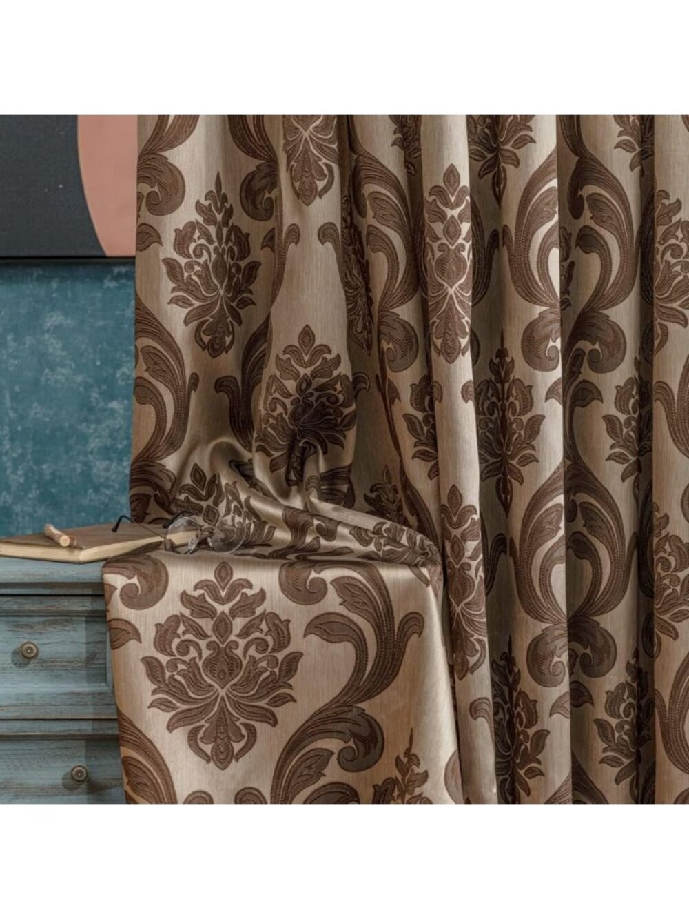 Elegant Brown Jacquard Curtains for Living Room & Bedroom, 84-Inch Grommet